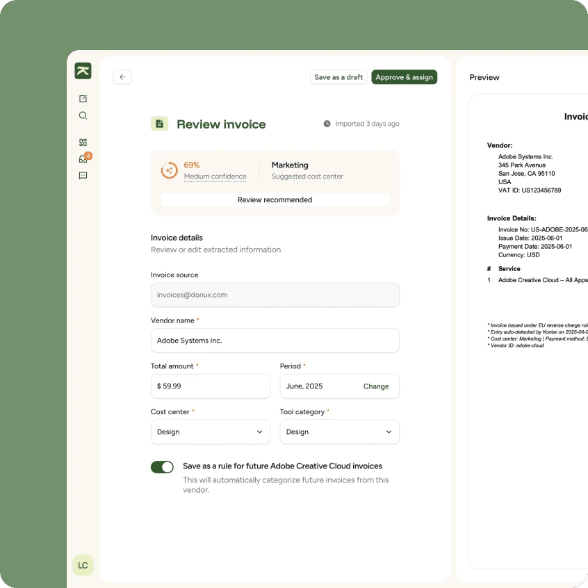 La timeline delle informazioni sui software in abbonamento in Kontai